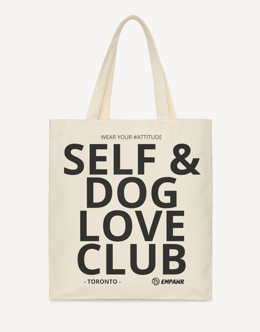 “self & dog love club” attitude quote tote