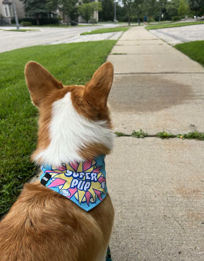 reversible dog bandana - super pup boy